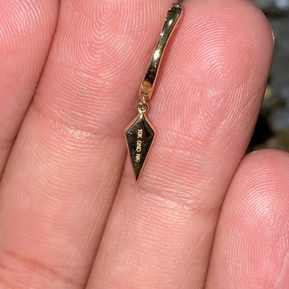 10k solid gold genuine diamond dangling hoop earrings NOT plated Free appraisal - Picture 7 of 9